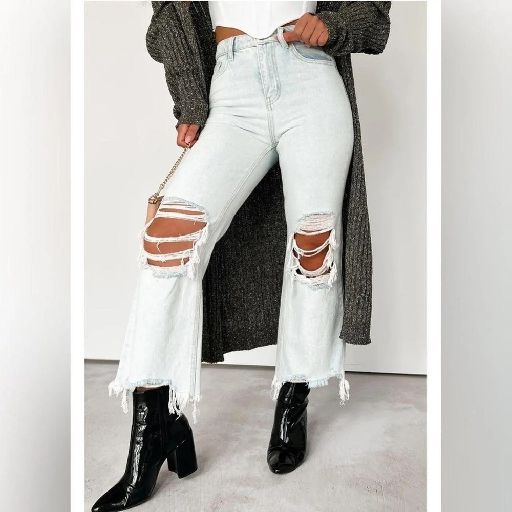 NWT Vervet 90s vintage flare light wash crop distressed raw hem jeans 29 - Picture 2 of 13